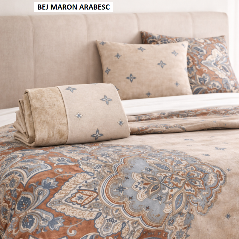 Poza produs Lenjerie de pat 2 persoane COTTON bej maron arabesc 240x260 cm, Ralex | 1 buc