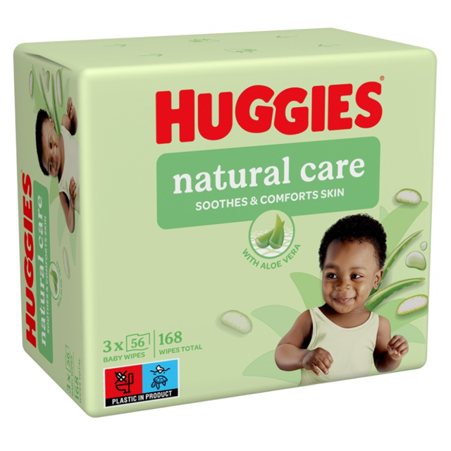 Poza produs Huggies Natural Care servetele umede trio cu aloe vera | 3 pachete x 56 bucati