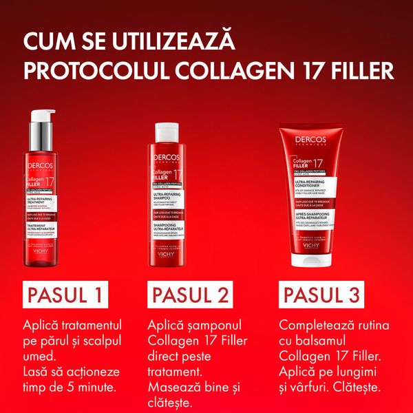 Poza produs Balsam ultra-reparator cu peptide Pro-Colagen si acid citric Dercos Collagen 17 Filler, Vichy | 200 ml