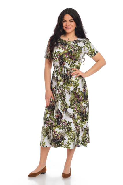 Poza produs Rochie snur talie ERV21V165 alb/verde imprimeu frunze, Eranthe | marimea S