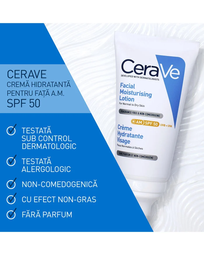 Poza produs CeraVe crema hidratanta pentru ten normal-uscat cu SPF 50 | 52 ml