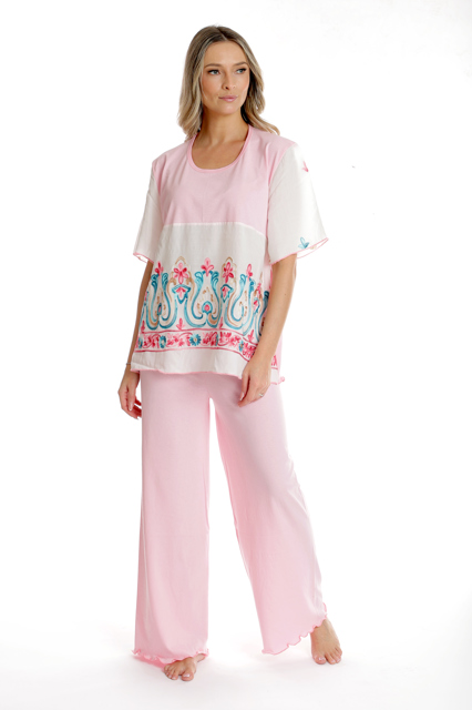 Pijama 3/4 dama AV2541 roz quartz/alb arabesc, Andana | marimea S — poza produs 1/3