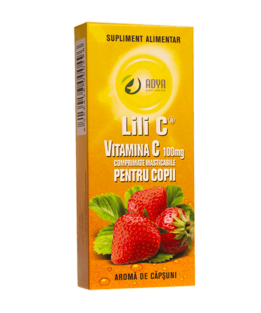 Poza produs Vitamina C  100 mg pentru copii cu aroma de capsuni, Lili C,  Adya Green Pharma | 30 comprimate