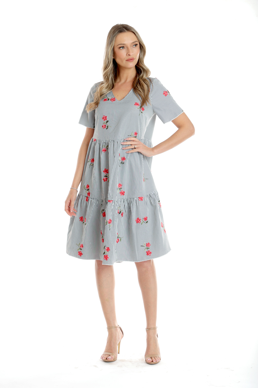 Poza produs Rochie volane CV25030 alb dungulite/broderie florala, Cesy | marimea XL