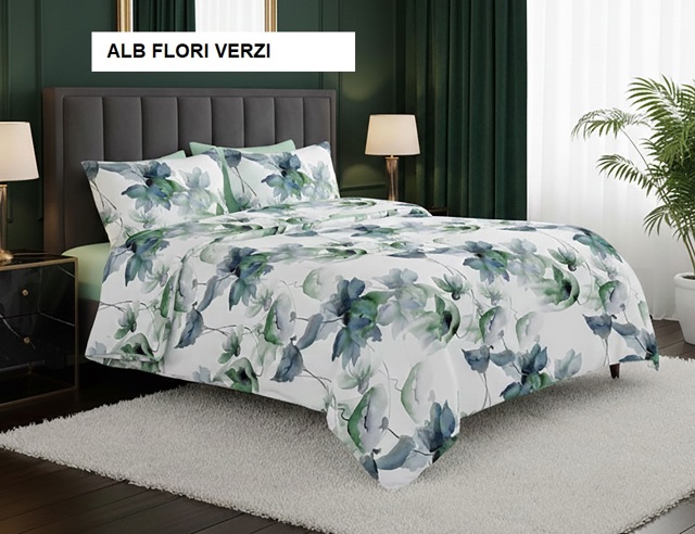 Poza produs Lenjerie de pat policoton ELVO alb copaci 230x250 cm, Ralex | 1 buc