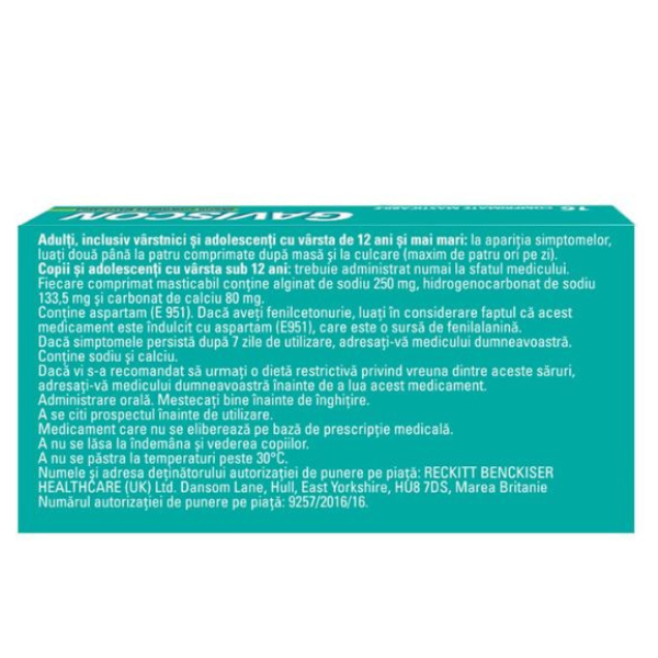 Poza produs Gaviscon Mentol, Reckitt Benckiser | 16 comprimate