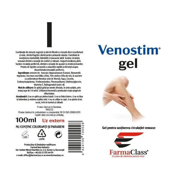 Venostim gel pentru picioare obosite, FarmaClass | 100 ml — poza produs 3/3