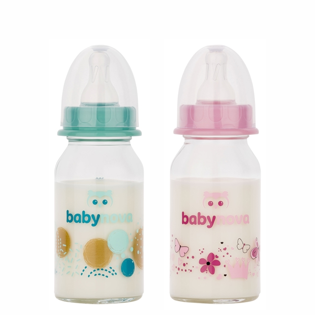 Poza produs Biberon din sticla decorat 0-24 luni, 44606, Baby Nova | 120 ml