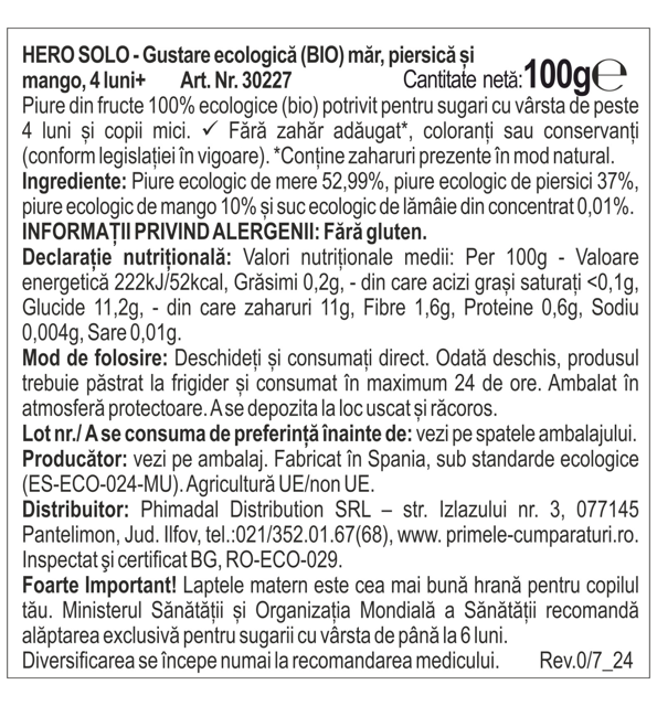 Poza produs Gustare ecologica Mar, Piersica si Mango Solo 4+ luni, Hero |100 g