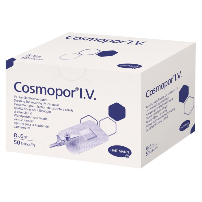 Poza produs Plasturi sterili pentru fixarea branulelor Cosmopor I.V., 8 x 6 cm, Hartmann | 50 bucati