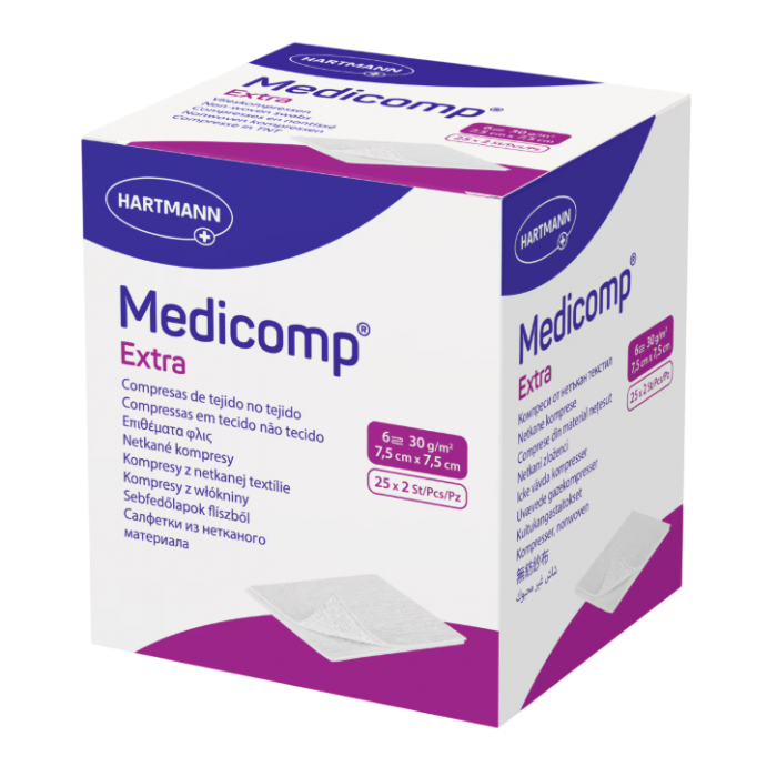 Poza produs Comprese sterile Medicomp Extra, 7,5 x 7,5 cm, Hartmann | 25 bucati