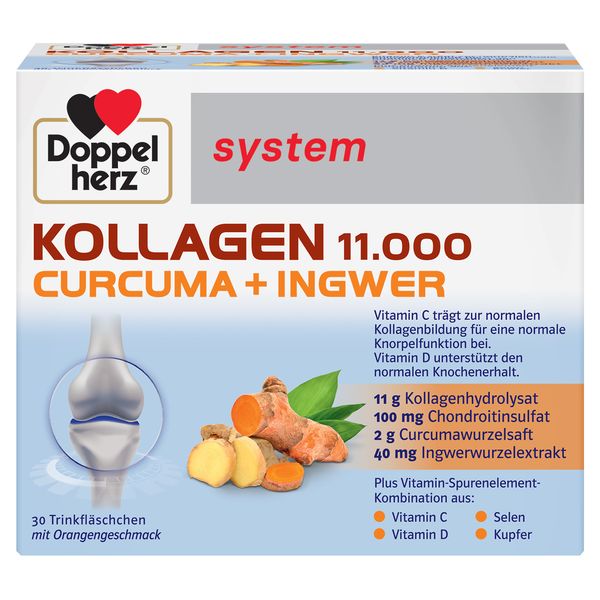 Kollagen 11.000 Curcuma + Ghimbir, Doppelherz System | 30 flacoane — poza produs 1/4