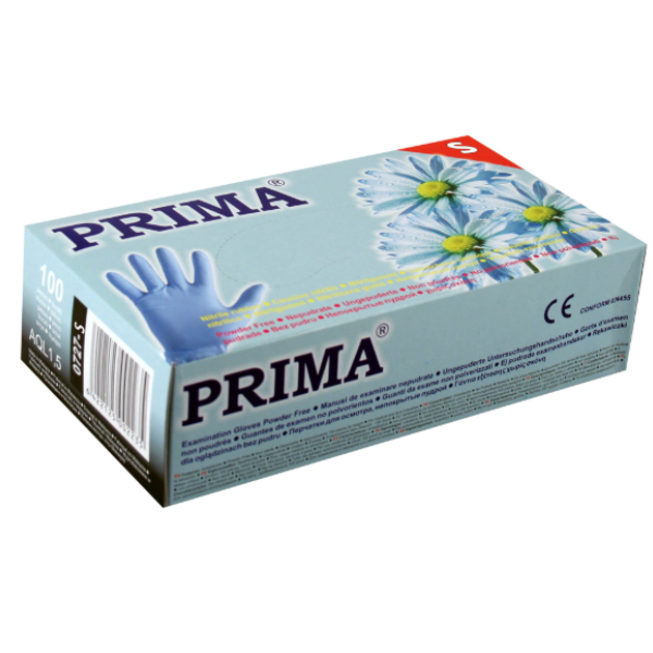 Poza produs Manusi examinare nitril albastre nepudrate M Prima, Top Glove | 100 buc