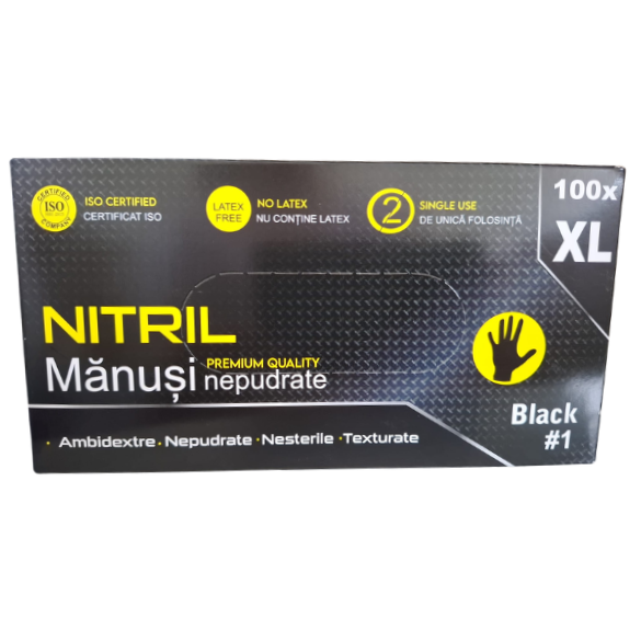 Manusi Nitril nepudrate, negre XL, Guangdong Kingfa | cutie x 100 bucati — poza produs 1/2