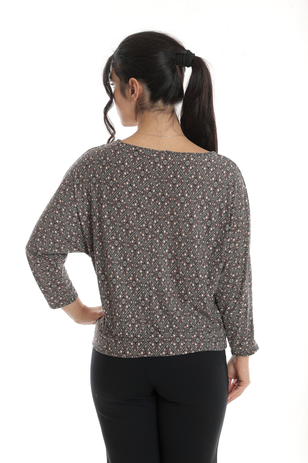 Poza produs Bluza chimono CP24021 grej & roz pudra geometric, Cesy | marimea L