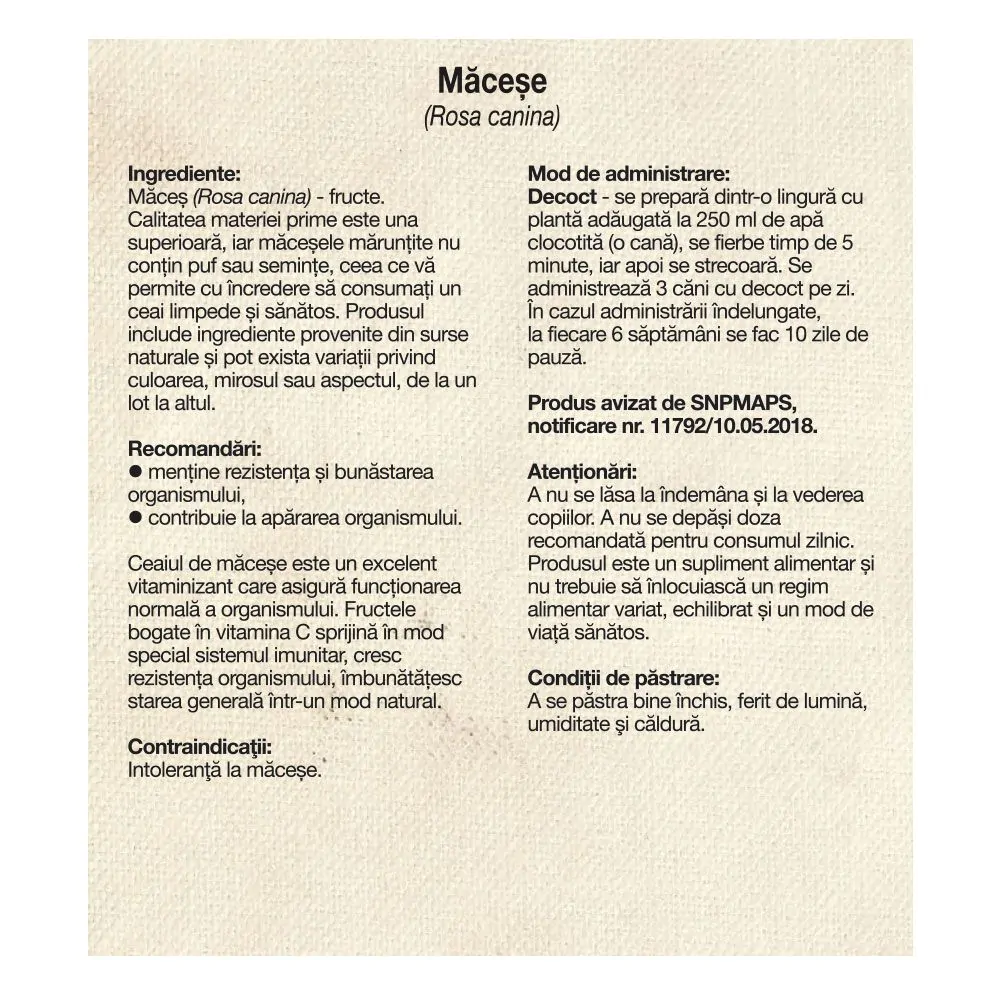 Poza produs Ceai Macese Fructe, Dacia Plant | 50 g