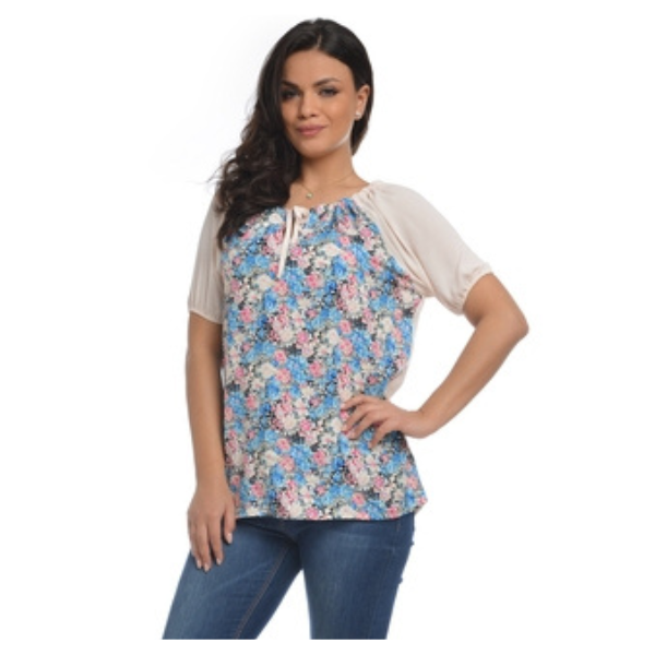 Poza produs Bluza dama ie V107 nude/albastru floral, Eranthe | marimea L
