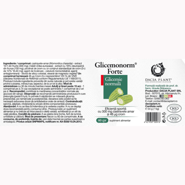 Poza produs Glicemonorm Forte, Dacia Plant | 60 comprimate