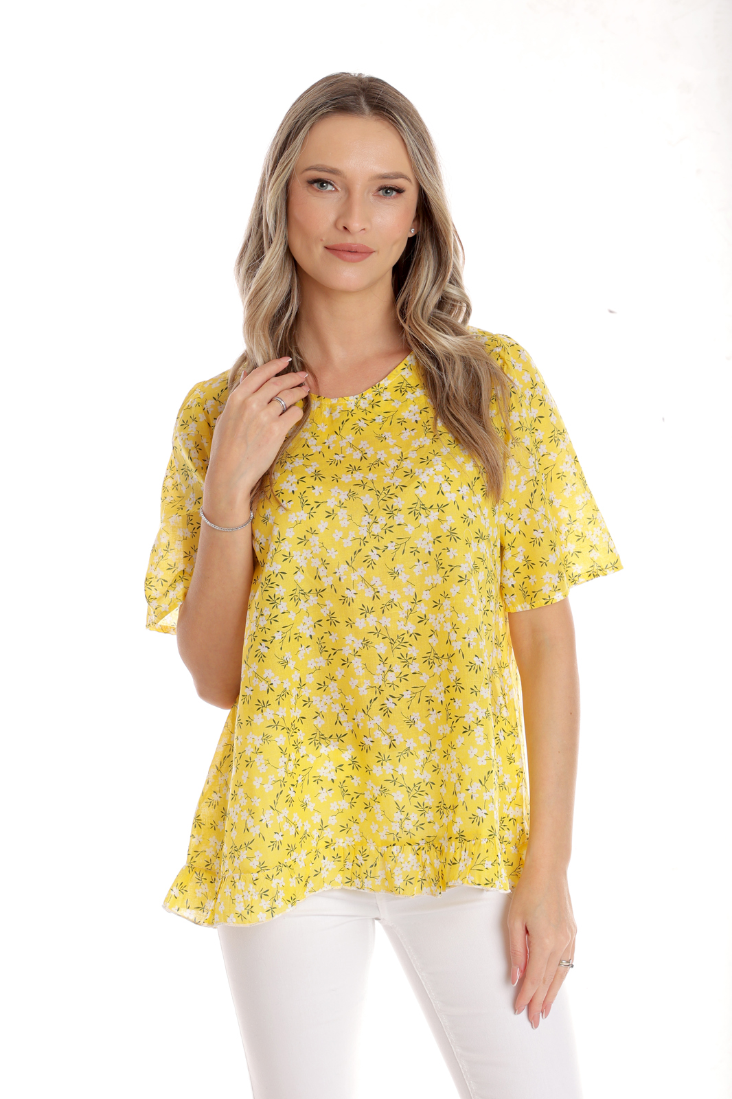 Poza produs Bluza volanas CV25044 galben microfloral, Cesy | marimea S