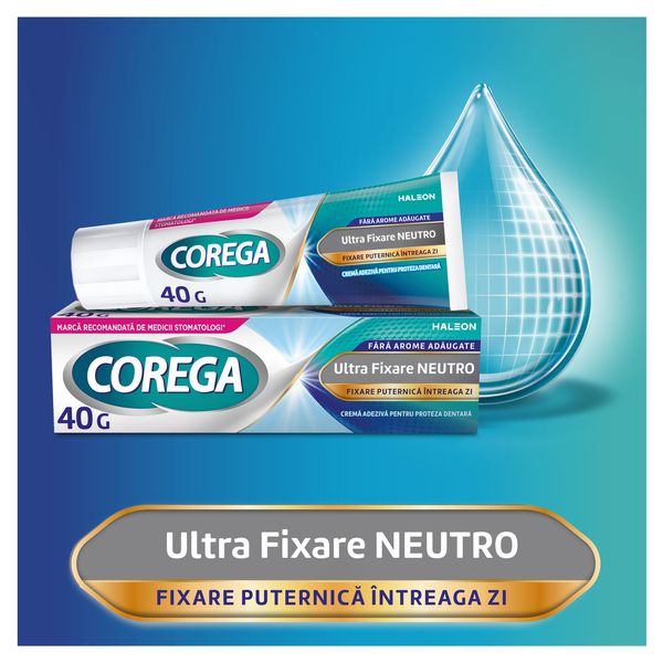Poza produs Crema adeziva pentru proteza dentara Corega Ultra Fixare Neutro, Haleon | 40 g