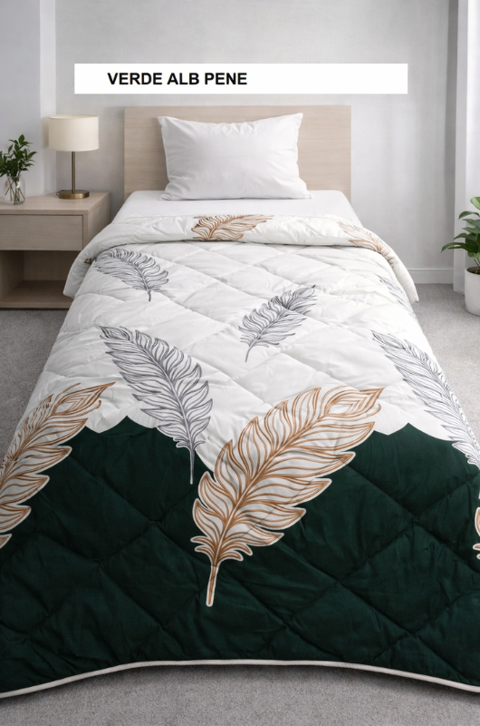 Poza produs Pilota pat 3D 1 persoana verde alb pene 140x200 cm, Ralex | 1 buc