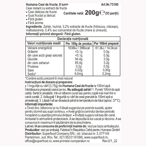 Poza produs Ceai fructe 8+ luni, Humana | 200 g