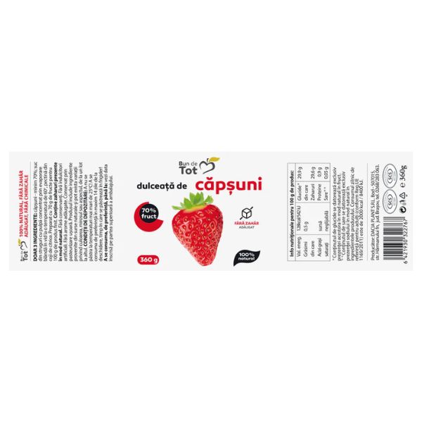 Poza produs Bun de Tot Dulceata Capsuni, fara zahar, Dacia Plant | 360 g