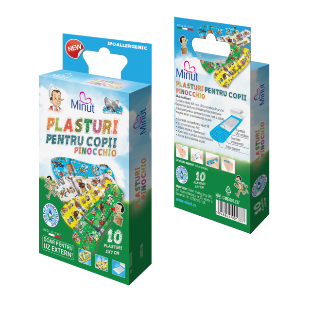 Poza produs Plasturi pentru copii Pinochio 2 X 7CM, 10 BUC, Minut