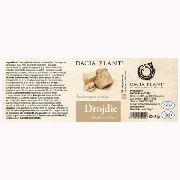 Poza produs Drojdie, Dacia Plant | 60 comprimate