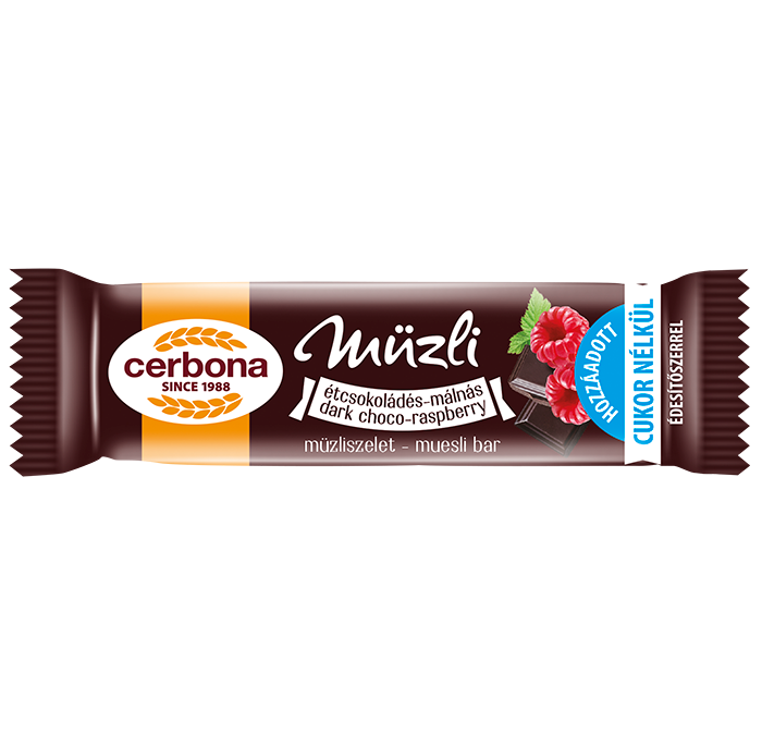 Poza produs Baton musli cu ciolata neagra si zmeura, fara zahar, Cerbona | 20 g