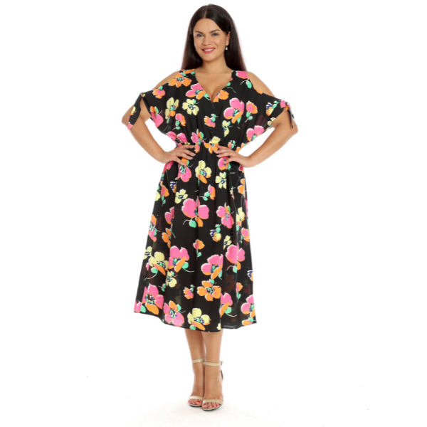 Poza produs Rochie decupaj maneci DV23R51 negru/multicolor floral, Dress to Impress | marimea 48