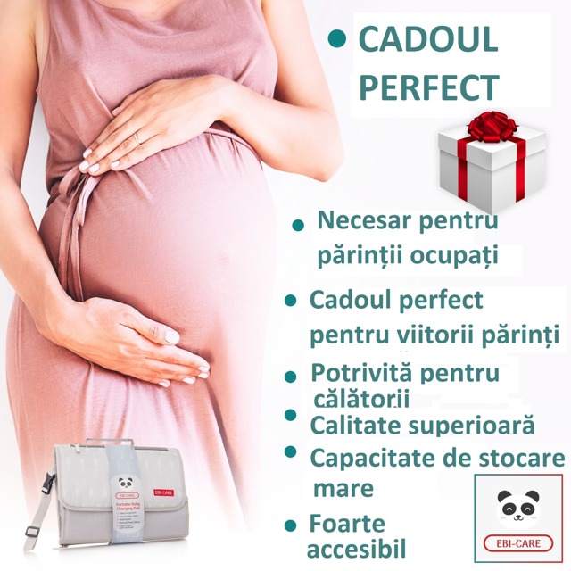 Poza produs Geanta bebelusi pentru schimbat scutece si infasat Gri 32x24 cm, EBI-CARE