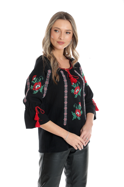 Poza produs Ie broderie dama DP25IE87 negru/rosu maci, Dress to Impress | marimea 36/38