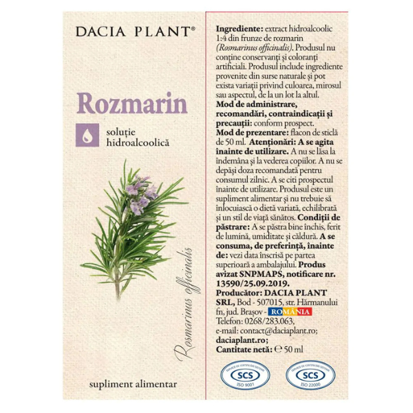 Poza produs Tinctura Rozmarin, Dacia Plant | 50 ml
