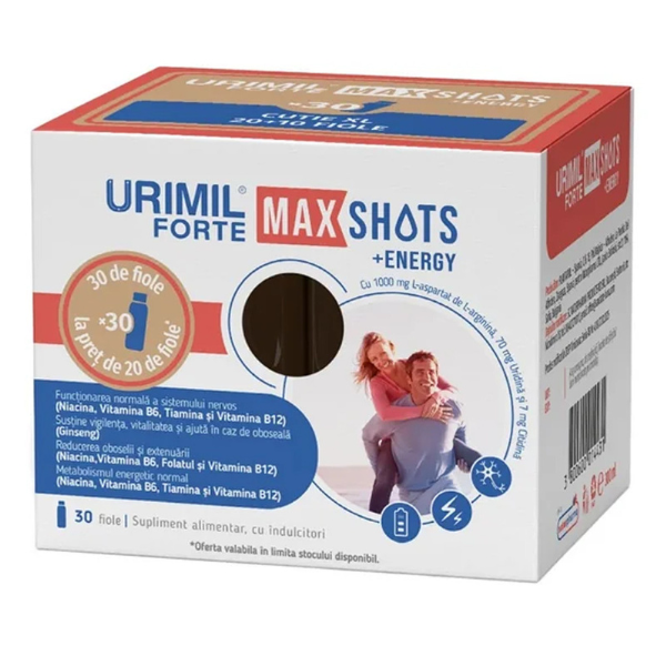 Poza produs Urimil Forte Max Shots + Energy, 30 fiole la pret de 20, Natur Pharma