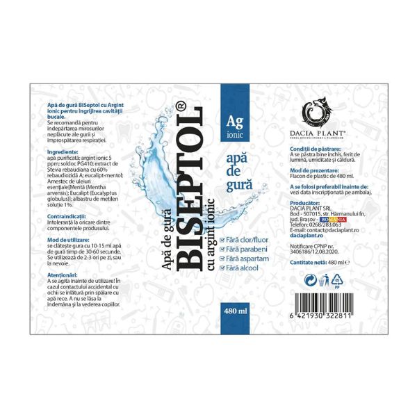 Poza produs BiSeptol apa de gura cu albastru de metilen si eucalipt | 480 ml