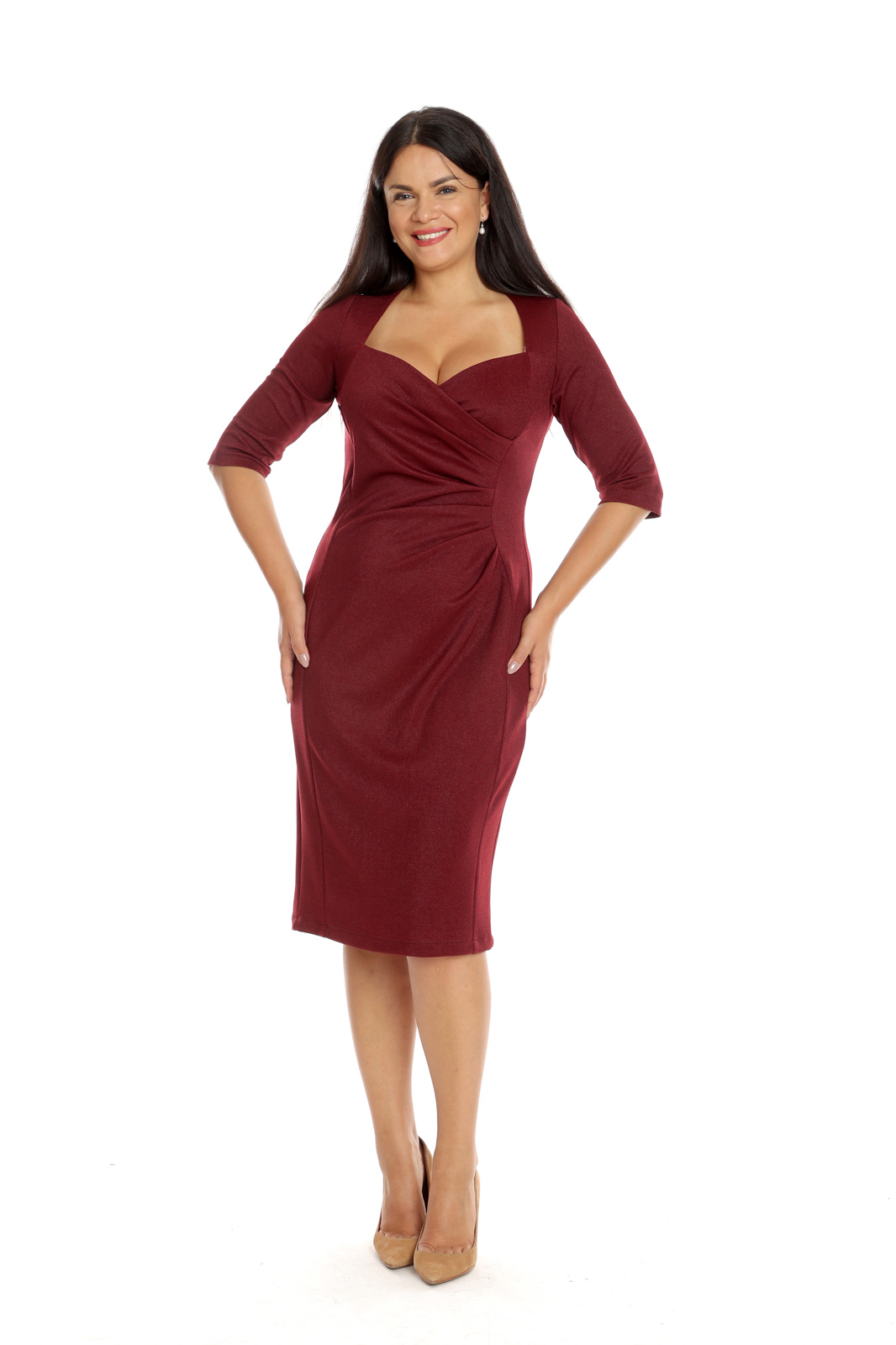 Poza produs Rochie pliuri DI23R47B bordo metalizat, Dress to Impress | marimea 36
