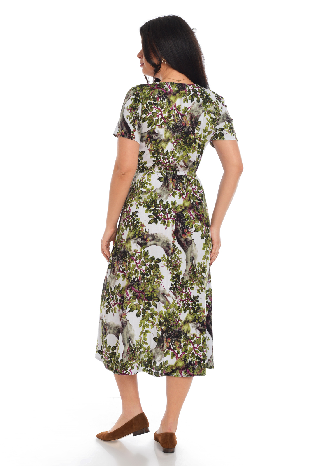 Poza produs Rochie snur talie ERV21V165 alb/verde imprimeu frunze, Eranthe | marimea S