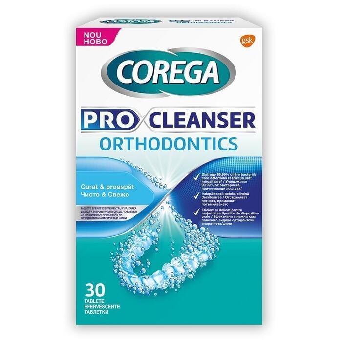 Poza produs Tabelete efervescente pentru curatarea gutierelor si aparatelor dentare mobile Corega Pro Cleanser Orthodontics, Haleon | 30 tablete