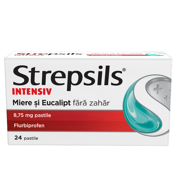 Poza produs Strepsils Intensiv miere si eucalipt fara zahar 8,75 mg, Reckitt Benckiser Healthcare | 24 pastile de suptFARA ZAHAR 8,75 MG X 24