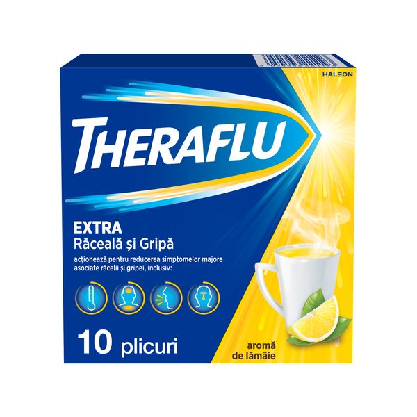 Poza produs Theraflu Extra raceala si gripa 650 mg/20 mg/10 mg, Haleon | 10 plicuri