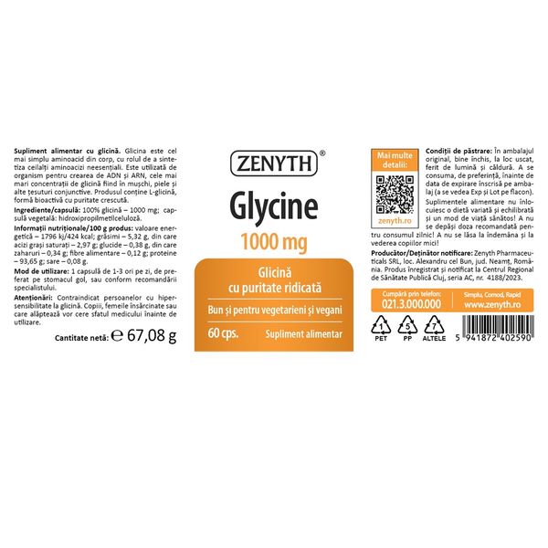 Poza produs Glycine, 1000 mg, Zenyth | 60 capsule