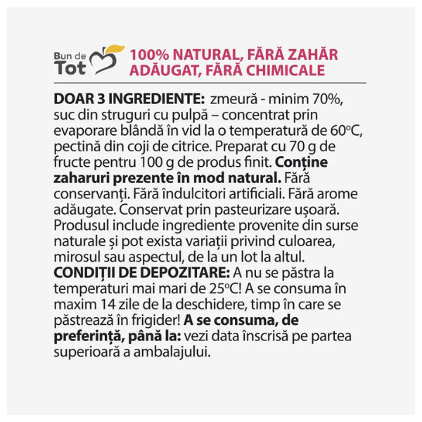 Poza produs Bun de tot dulceata de zmeura, fara zahar, Dacia Plant | 360g