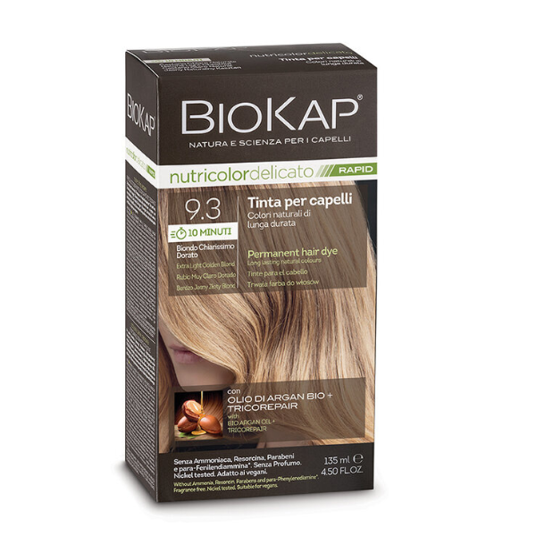 Vopsea pentru par 9.3 Extra Light Golden Blond Nutricolor NDR00930 Delicato Rapid, Biokap | 135 ml — poza produs 1/4