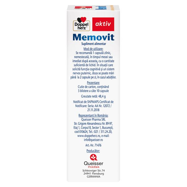 Memovit, Doppelherz Aktiv | 30 capsule — poza produs 3/4