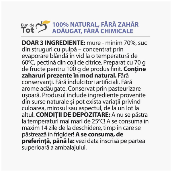 Poza produs Bun de tot dulceata de mure, fara zahar, Dacia Plant | 360g
