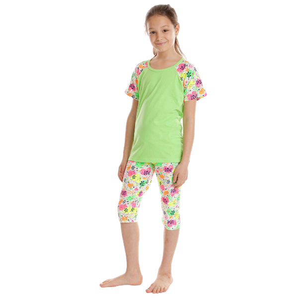 Pijama 3/4 fete AV2429 vernil/inimioare Love, Andana | marimea 36 (9/10 ani) — poza produs 2/3