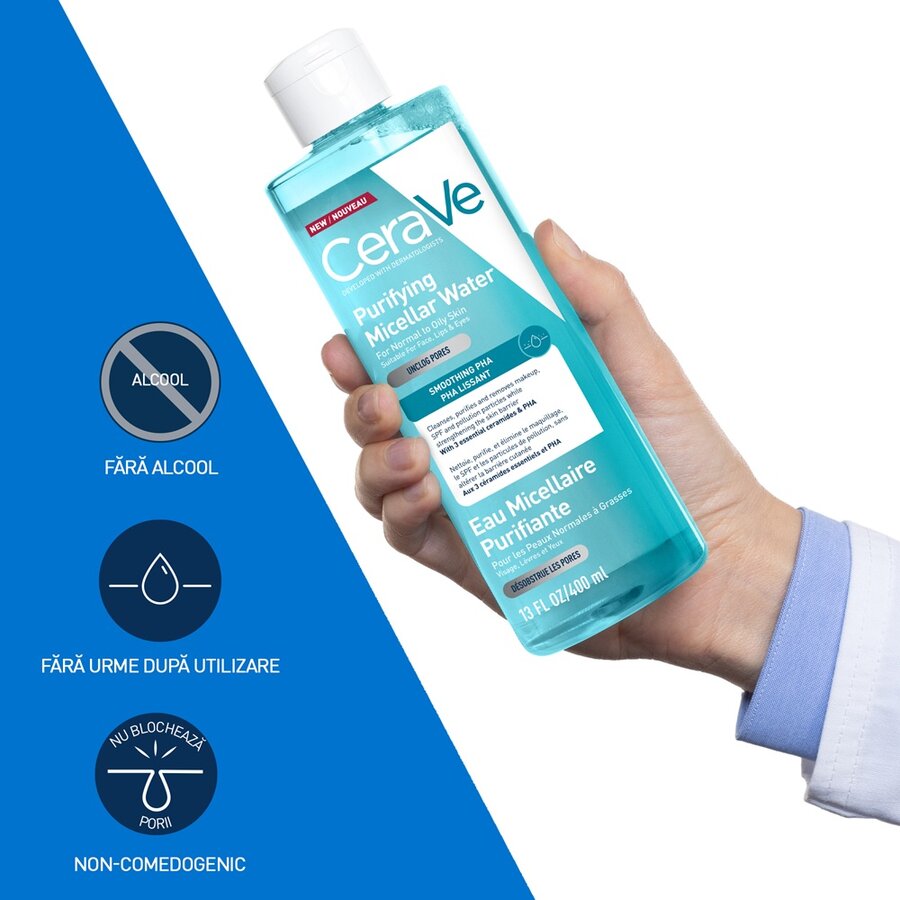 Apa micelara purifianta pentru ten Normal si Gras, Cerave | 400 ml — poza produs 8/8