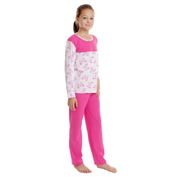 Pijama fete AI2502 ciclame/alb fluturi, Andana | marimea 36 (9/10 ani) — poza produs 2/3