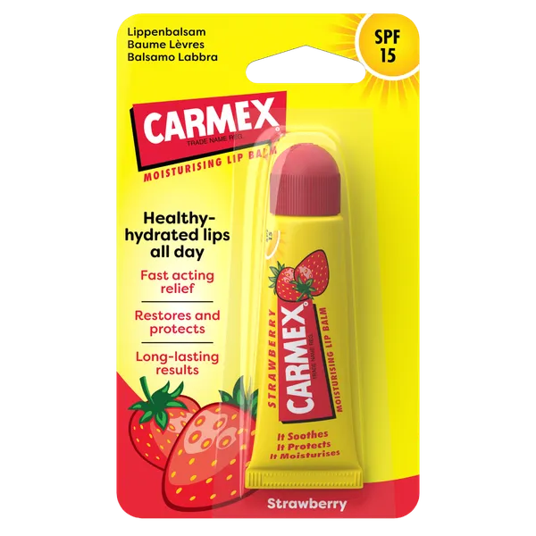 Poza produs Balsam reparator pentru buze uscate si crapate cu aroma de capsuni SPF15, Carmex | 10 g